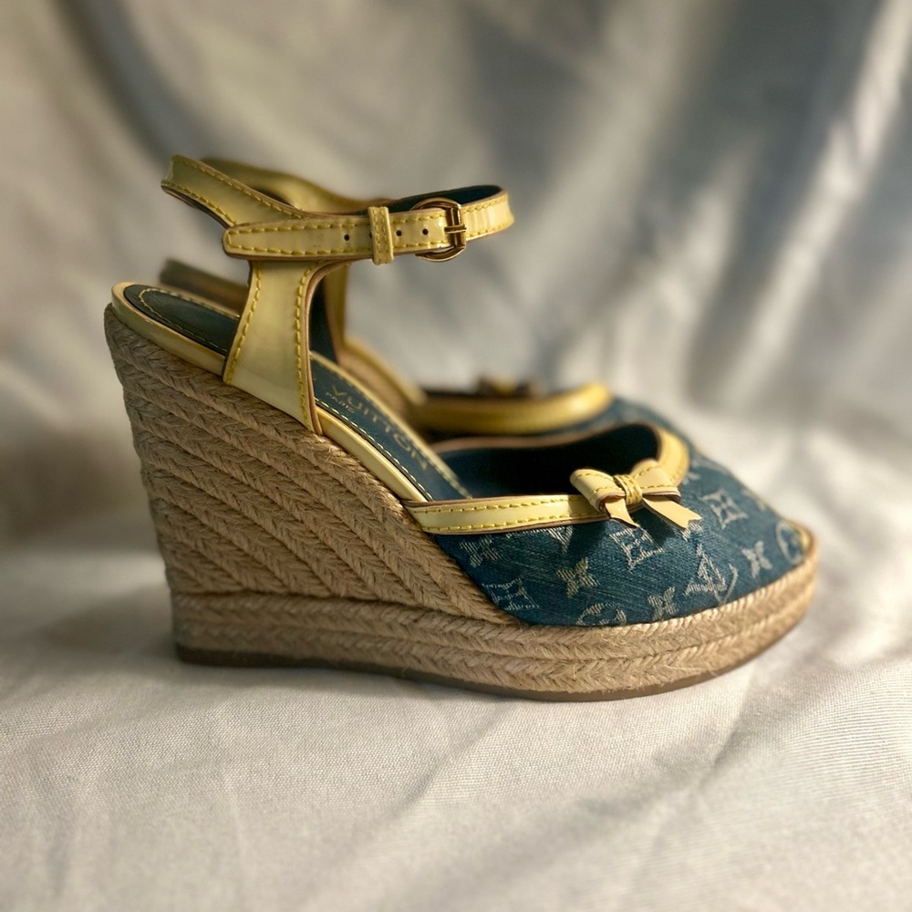 Louis Vuitton Monogram Denim Bow Espadrille Wedges - Picture 3 of 11